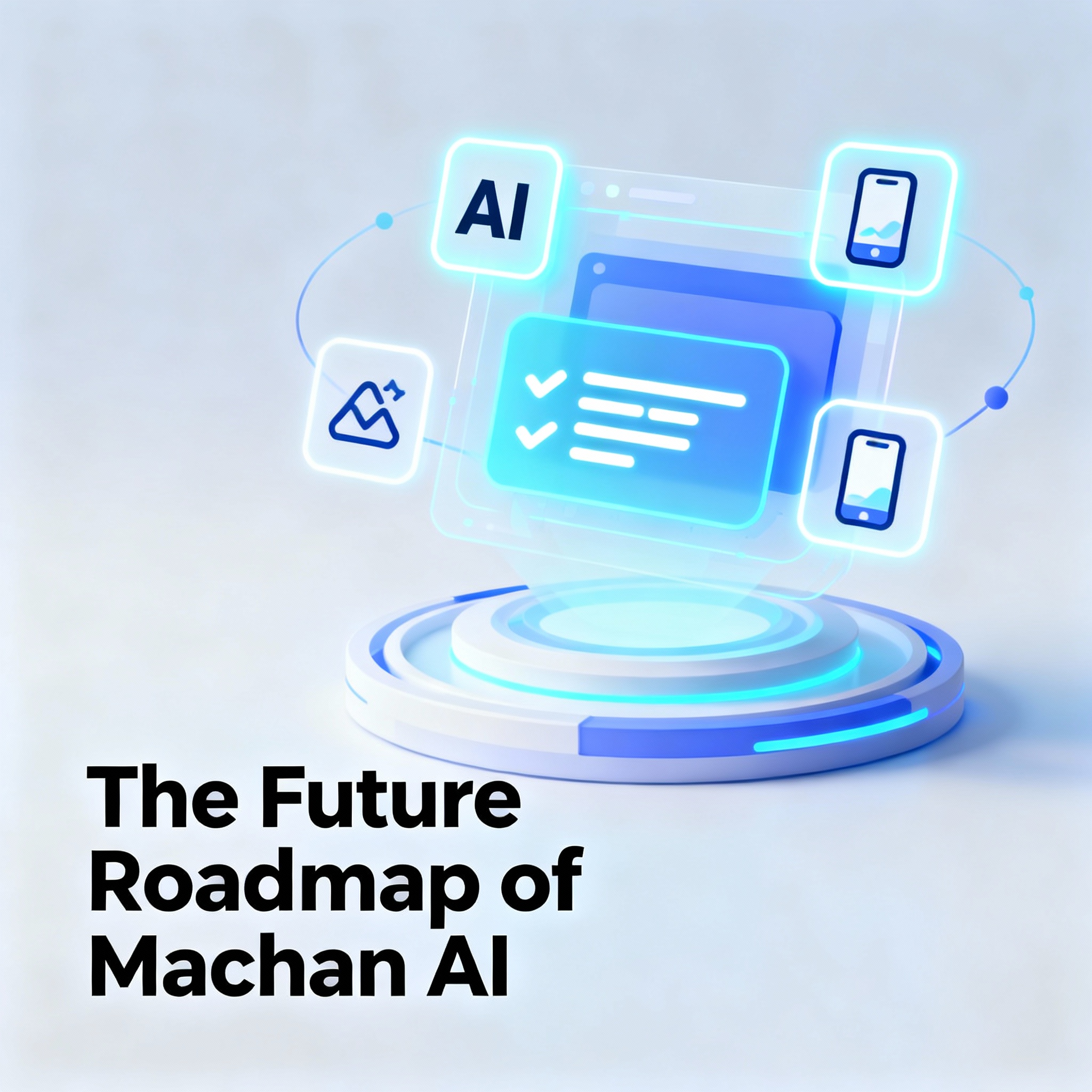A futuristic roadmap graphic showing the planned evolution of Machan AI